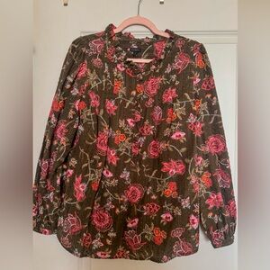 Talbots Floral Blouse - Brown and Pink